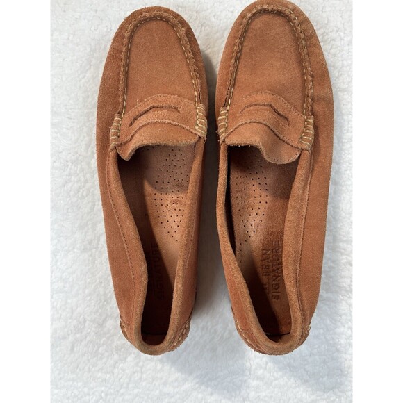 LL Bean Loafers Womens 8.5 Signature Handsewn Suede Shoes Coral Preppy Classic - Picture 8 of 15